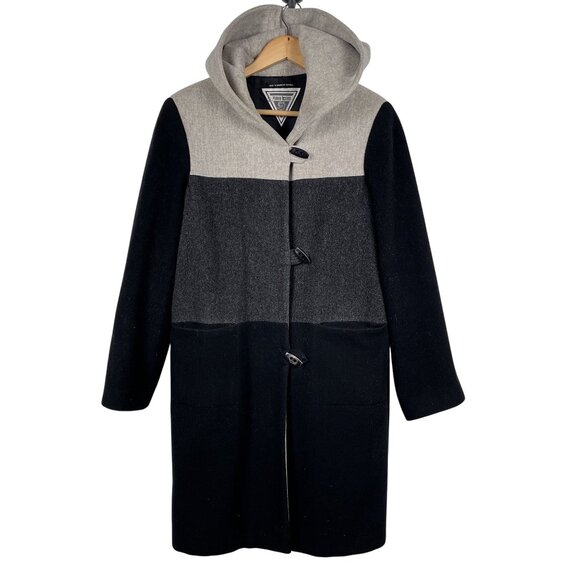 VTG Marvin Richard Womens Hooded 100% Wool Colorblock Coat Sz Small - Picture 1 of 9